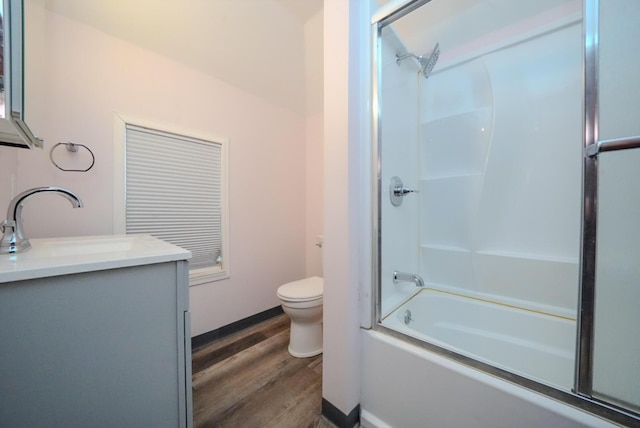 full bathroom featuring shower / bathing tub combination, vanity, toilet, and wood-type flooring