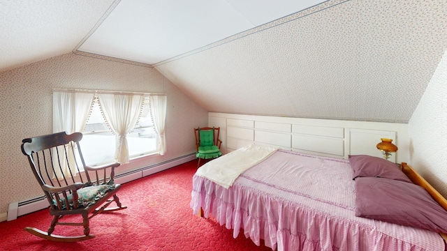 90 E Ter, Millinocket, ME 04462 - carpeted bedroom with lofted ceiling and a baseboard heating unit