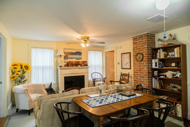 dining area featuring ceiling fan