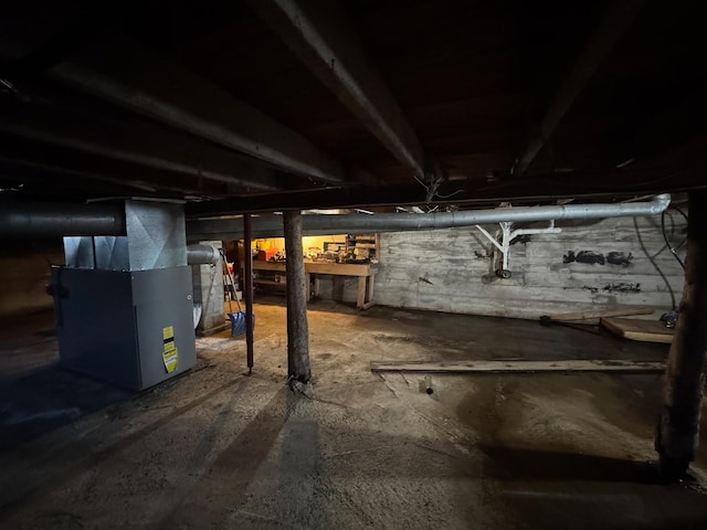 basement with heating unit