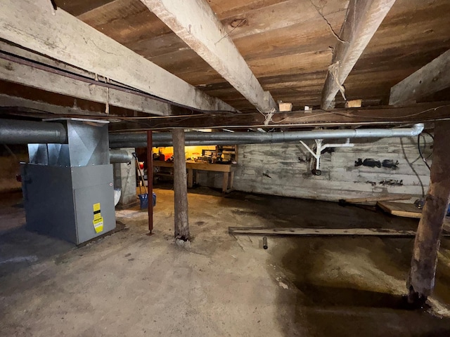 basement with heating unit