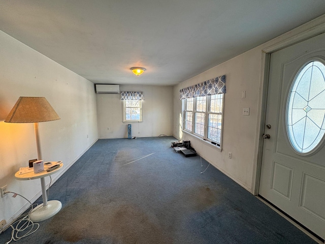 carpeted foyer with a wall mounted AC