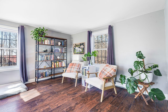 sitting room with dark hardwood / wood-style floors