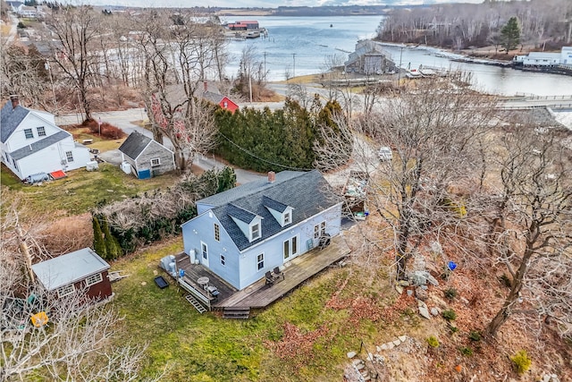 drone / aerial view featuring a water view