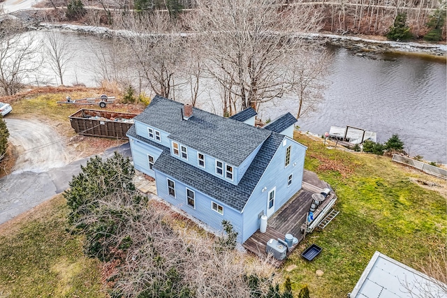 aerial view featuring a water view