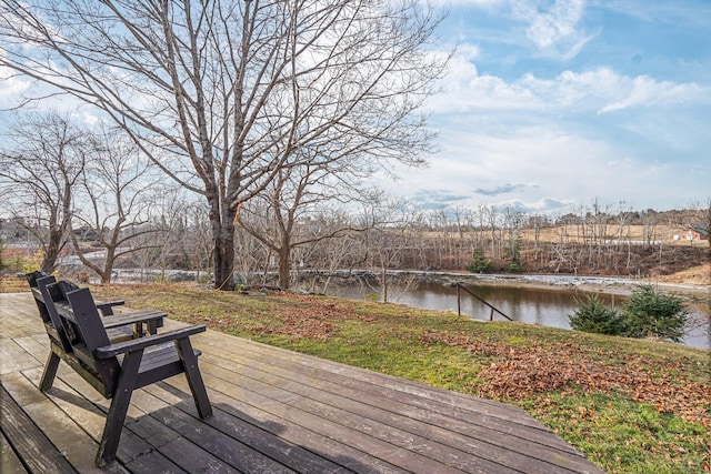 wooden deck with a water view