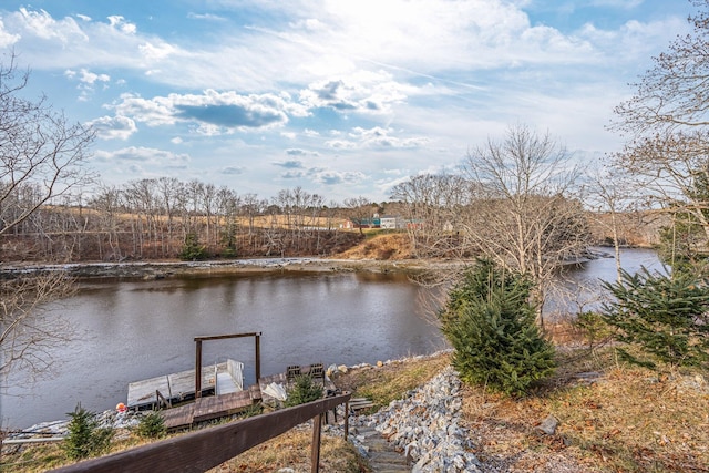 property view of water featuring a dock