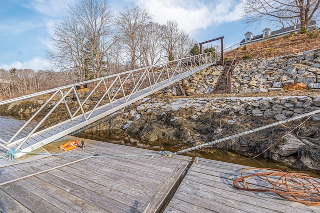 dock area with a water view