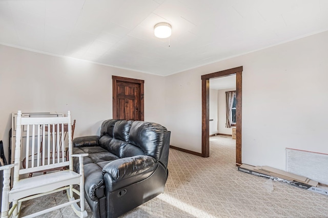 living room featuring light colored carpet