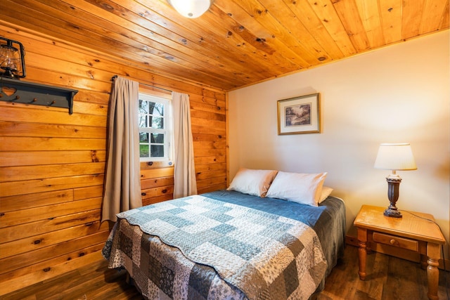 13 W Orchard Ln, Swanville, ME 04915 - bedroom featuring wood ceiling, hardwood / wood-style flooring, and wooden walls