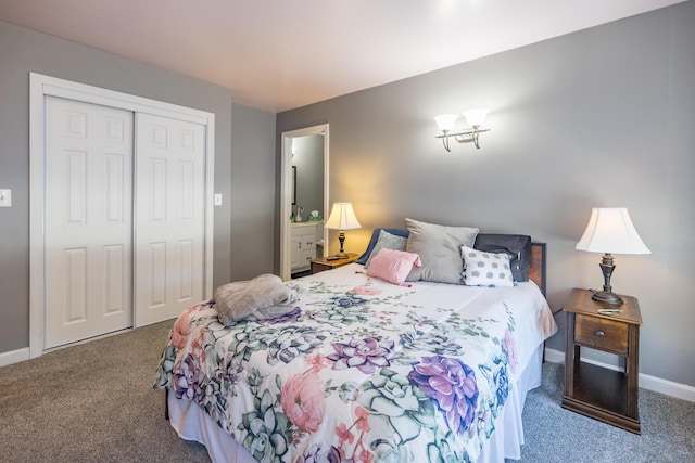 carpeted bedroom with a closet