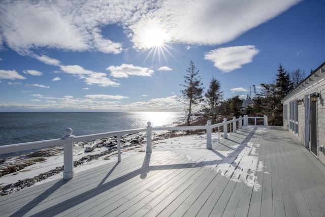 wooden terrace with a water view