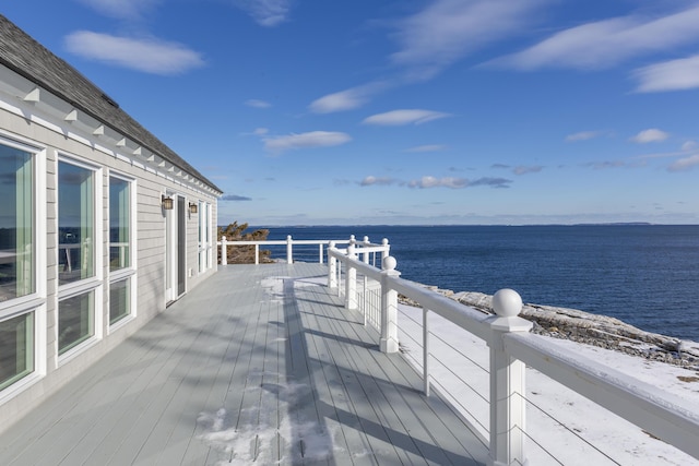 wooden deck with a water view