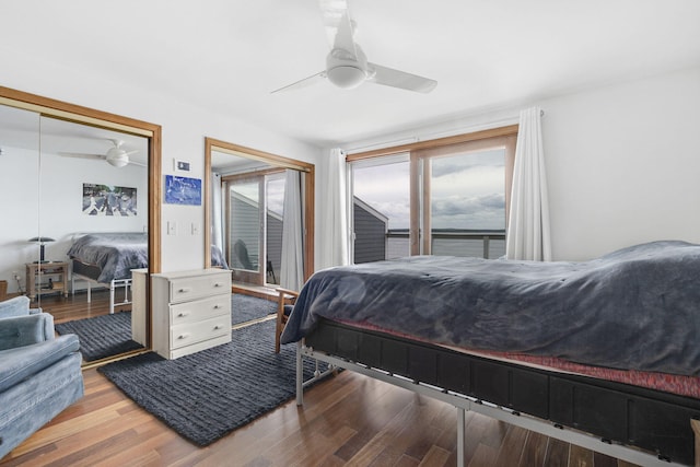 bedroom featuring hardwood / wood-style flooring and ceiling fan