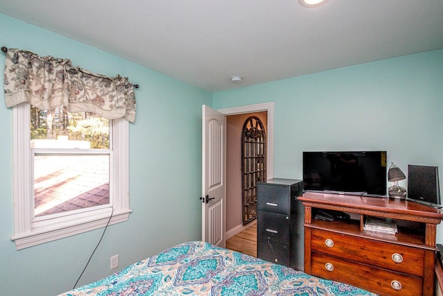 bedroom with hardwood / wood-style flooring