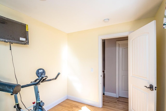 exercise area featuring light wood-type flooring