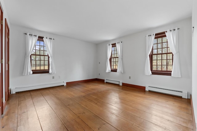 35 Cushman Rd, Nobleboro, ME 04555 - empty room with a baseboard radiator, a baseboard heating unit, hardwood / wood-style flooring, and a healthy amount of sunlight