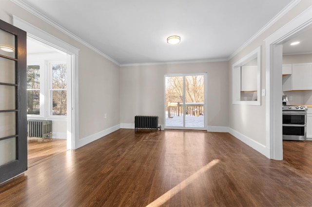 interior space featuring radiator, crown molding, and plenty of natural light