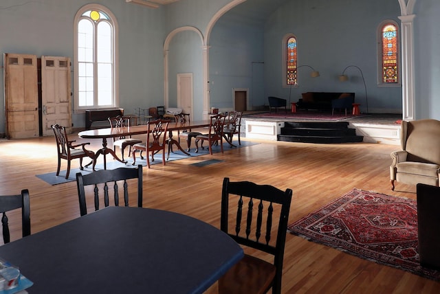 dining space featuring light wood-type flooring