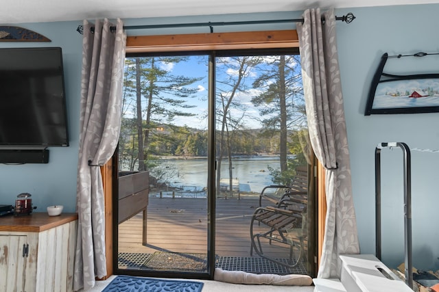 151 Mountain View Dr, Acton, ME 04001 - doorway to outside featuring plenty of natural light and a water view