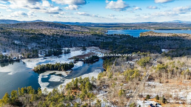 bird's eye view featuring a water and mountain view