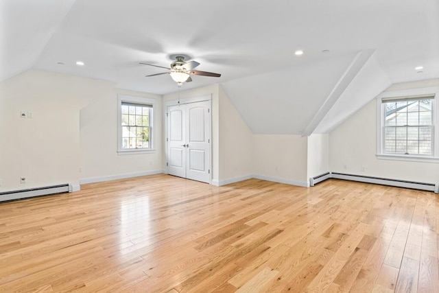 bonus room featuring light hardwood / wood-style flooring, plenty of natural light, and a baseboard heating unit