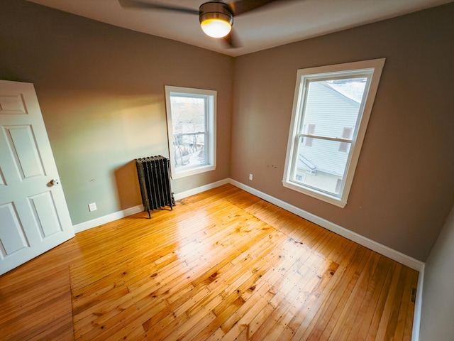 spare room with light hardwood / wood-style flooring, ceiling fan, and a healthy amount of sunlight