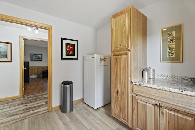 clothes washing area featuring light hardwood / wood-style floors and a baseboard radiator