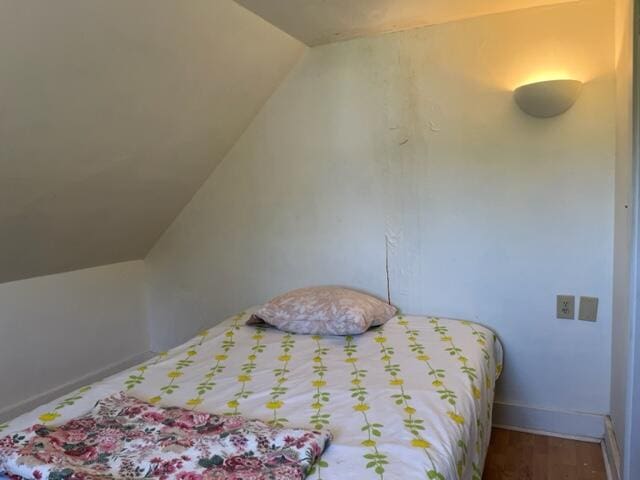 bedroom featuring lofted ceiling