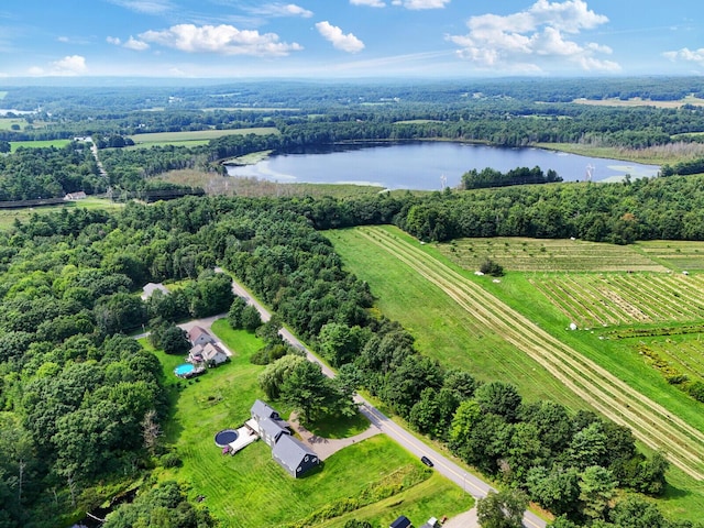 bird's eye view with a rural view and a water view