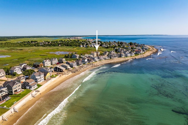 aerial view featuring a beach view and a water view