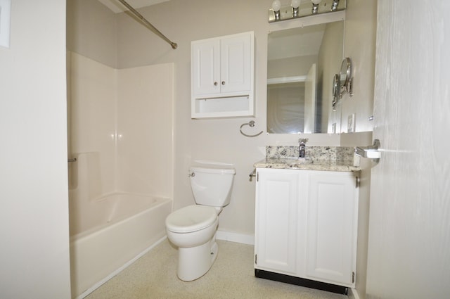 full bathroom with washtub / shower combination, vanity, and toilet