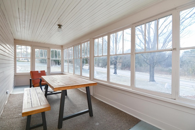 sunroom / solarium with wood ceiling