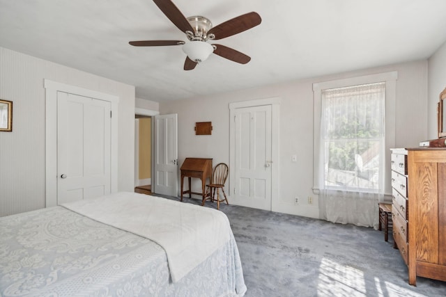 bedroom featuring carpet floors and ceiling fan