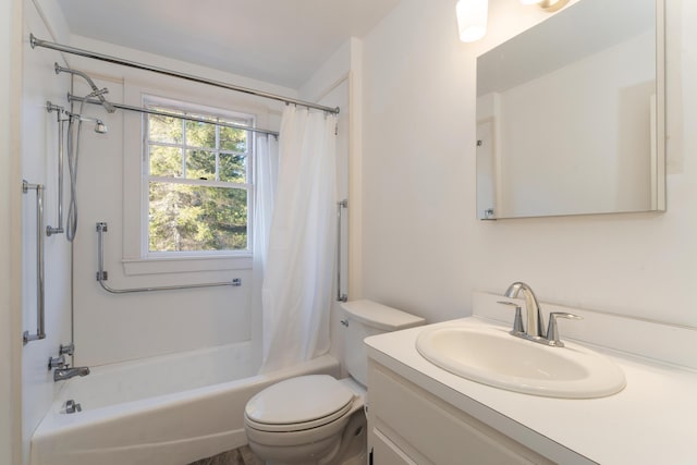 full bathroom featuring vanity, toilet, and shower / bath combo with shower curtain