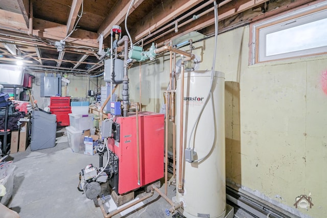 basement featuring water heater