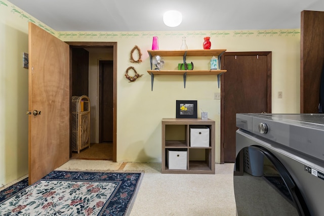 2700 Bristol Rd, Bristol, ME 04554 - laundry area with washer / dryer and light colored carpet