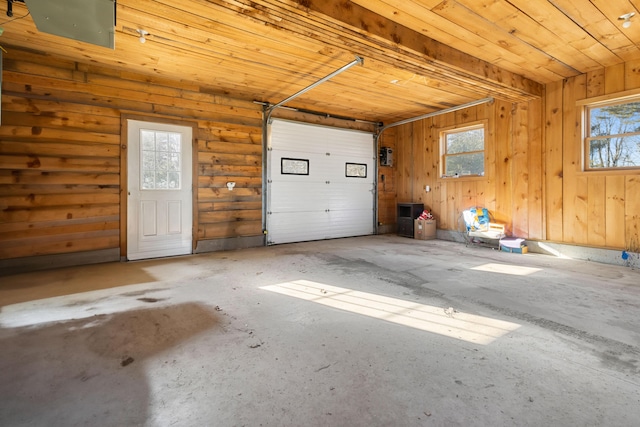 garage featuring wooden ceiling