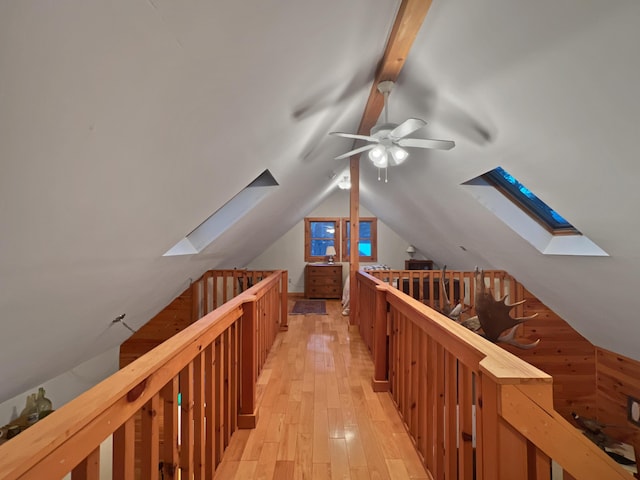 11 Crows Rd, Greenville, ME 04441 - bonus room featuring a skylight, a ceiling fan, lofted ceiling, and light wood finished floors