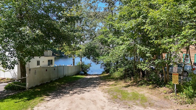 view of road with a water view