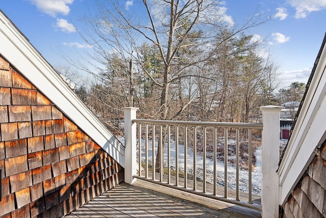 view of snow covered deck