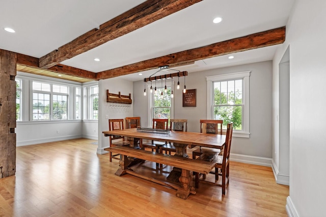 102 Main St, Belgrade, ME 04917 - dining area with beam ceiling and light wood-type flooring