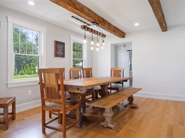 102 Main St, Belgrade, ME 04917 - dining space featuring beamed ceiling and light wood-type flooring