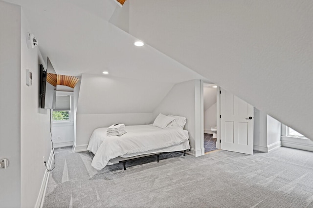 102 Main St, Belgrade, ME 04917 - bedroom featuring light colored carpet and lofted ceiling