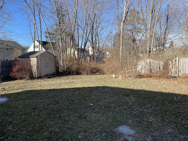 view of yard featuring a shed