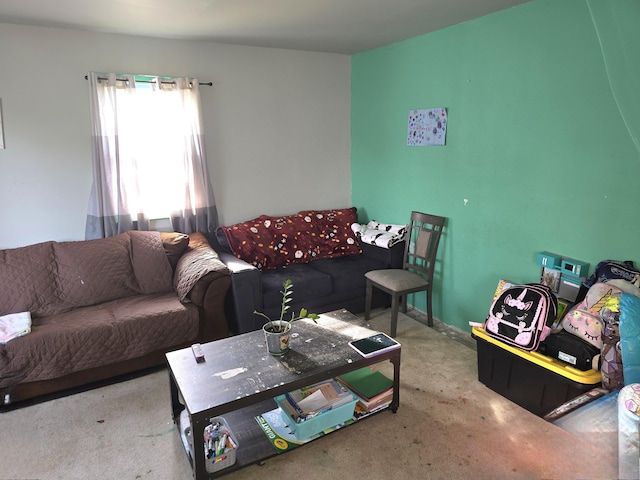 living room featuring light carpet