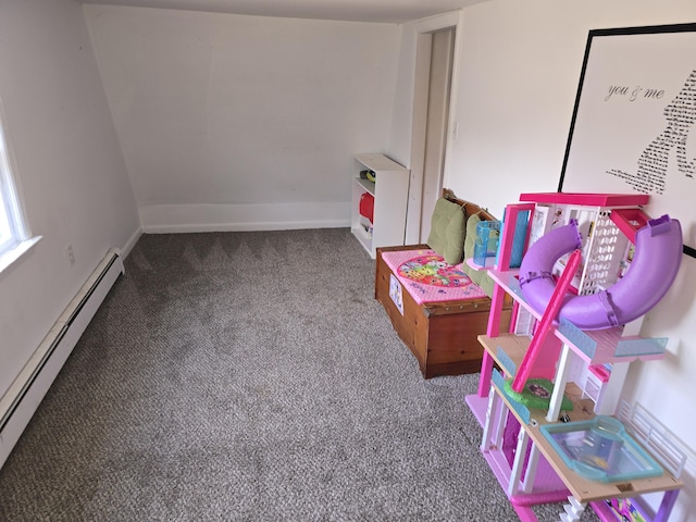 playroom with carpet and a baseboard radiator