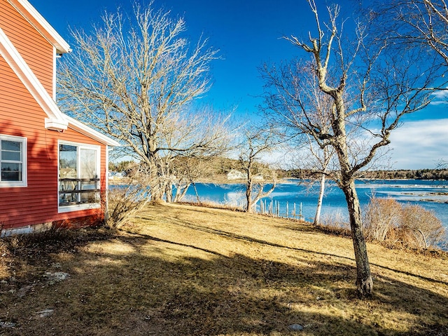 exterior space featuring a water view