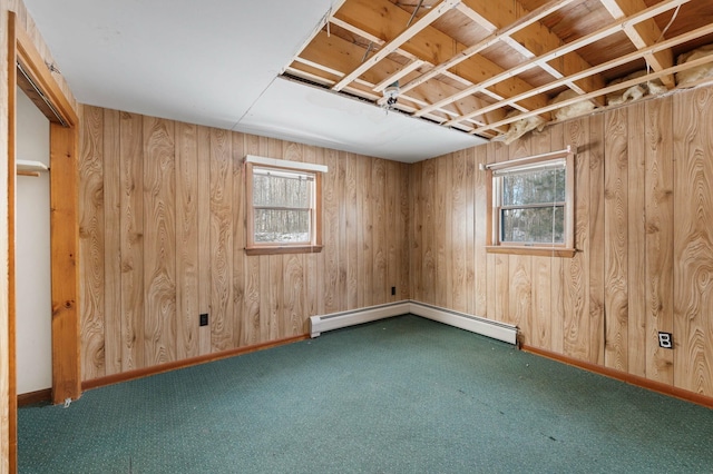 192 Fox Hill Rd, Athens, ME 04912 - below grade area featuring carpet flooring and wood walls