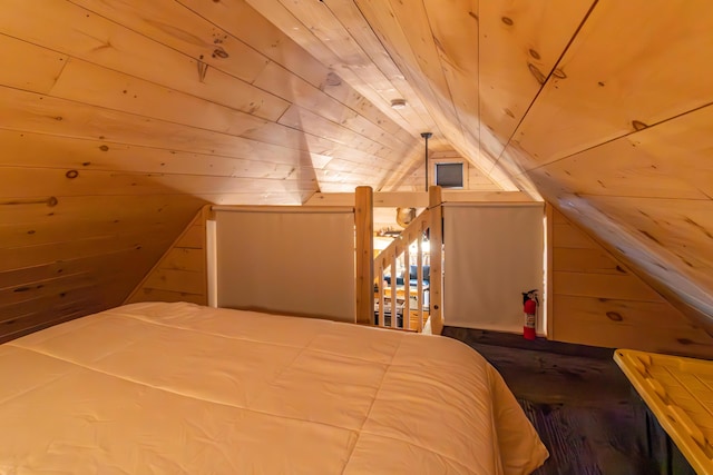 380 Cedar Lake Rd Unit T3 R9, Nwp, ME 04462 - bedroom featuring vaulted ceiling, wood ceiling, and wood walls